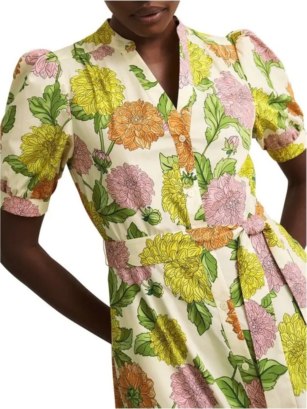 Hobbs Elena Floral Belted Midi Dress - White with Pink, Yellow & Orange size 8 - Picture 3 of 9